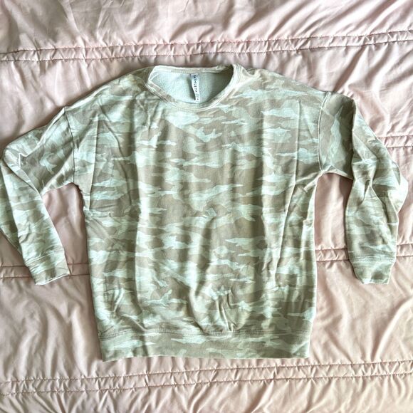 Athleta Camo Print Balance Sweatshirt Tan And Cream Soft Women's Size Medium - Picture 1 of 6